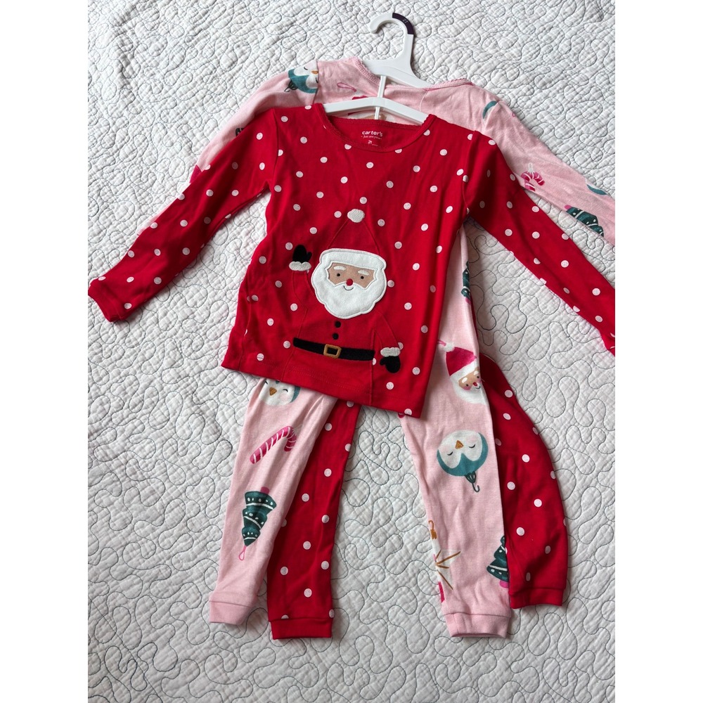 Carters Just One You Toddler Girls 2T Christmas Pajamas 4-Piece Santa Set